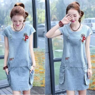 ĐẦM JEAN SUÔNG 2 TÚI THÊU CHỮ - NJ952